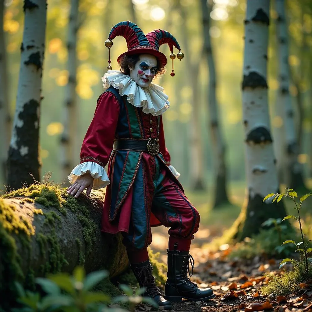 Photoreal Jester in a Birch Forest