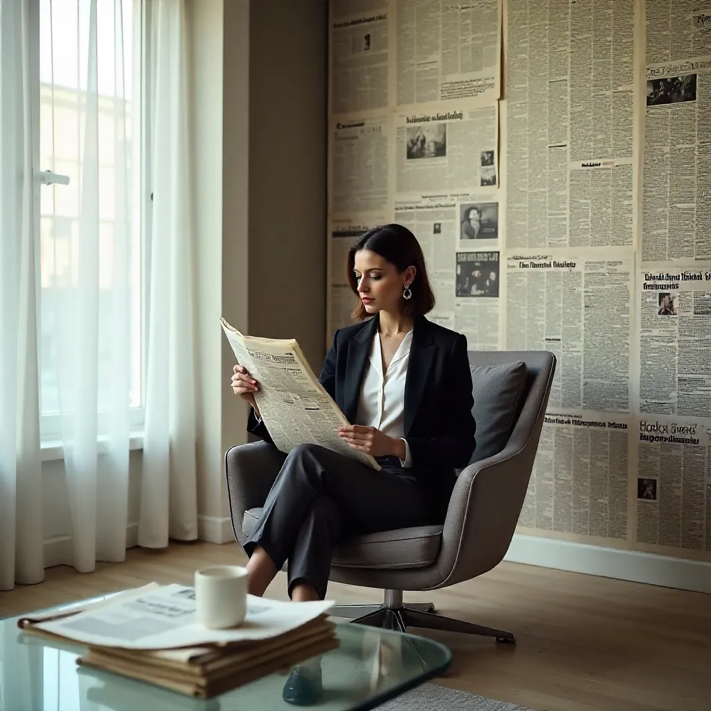 Newspaper-Inspired Modern Vibe: Woman Reading