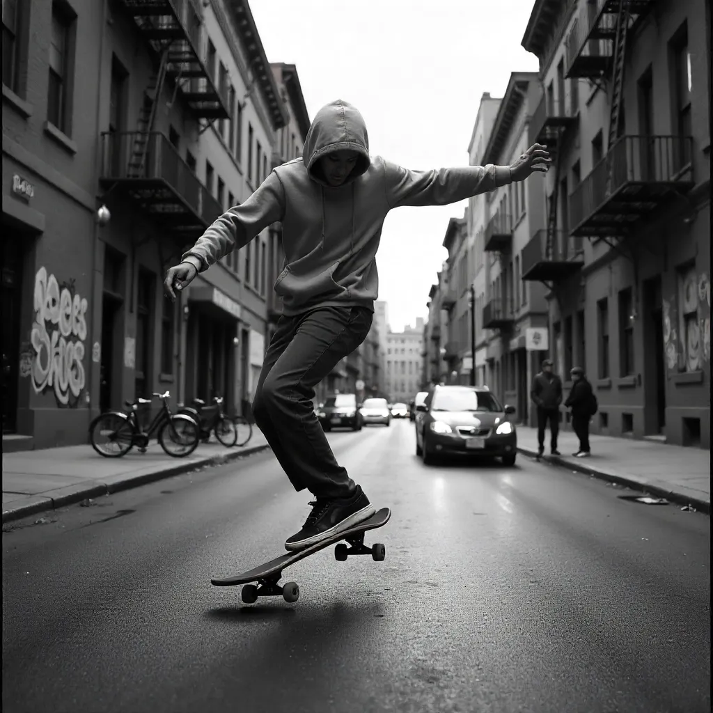 Noir Ollie on a City Street