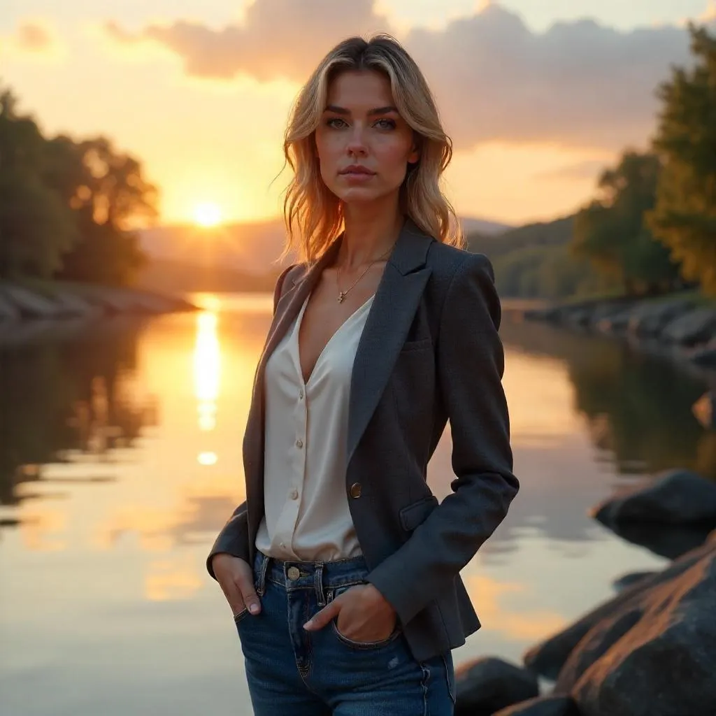 Confident Woman by a Lake - 3D Render