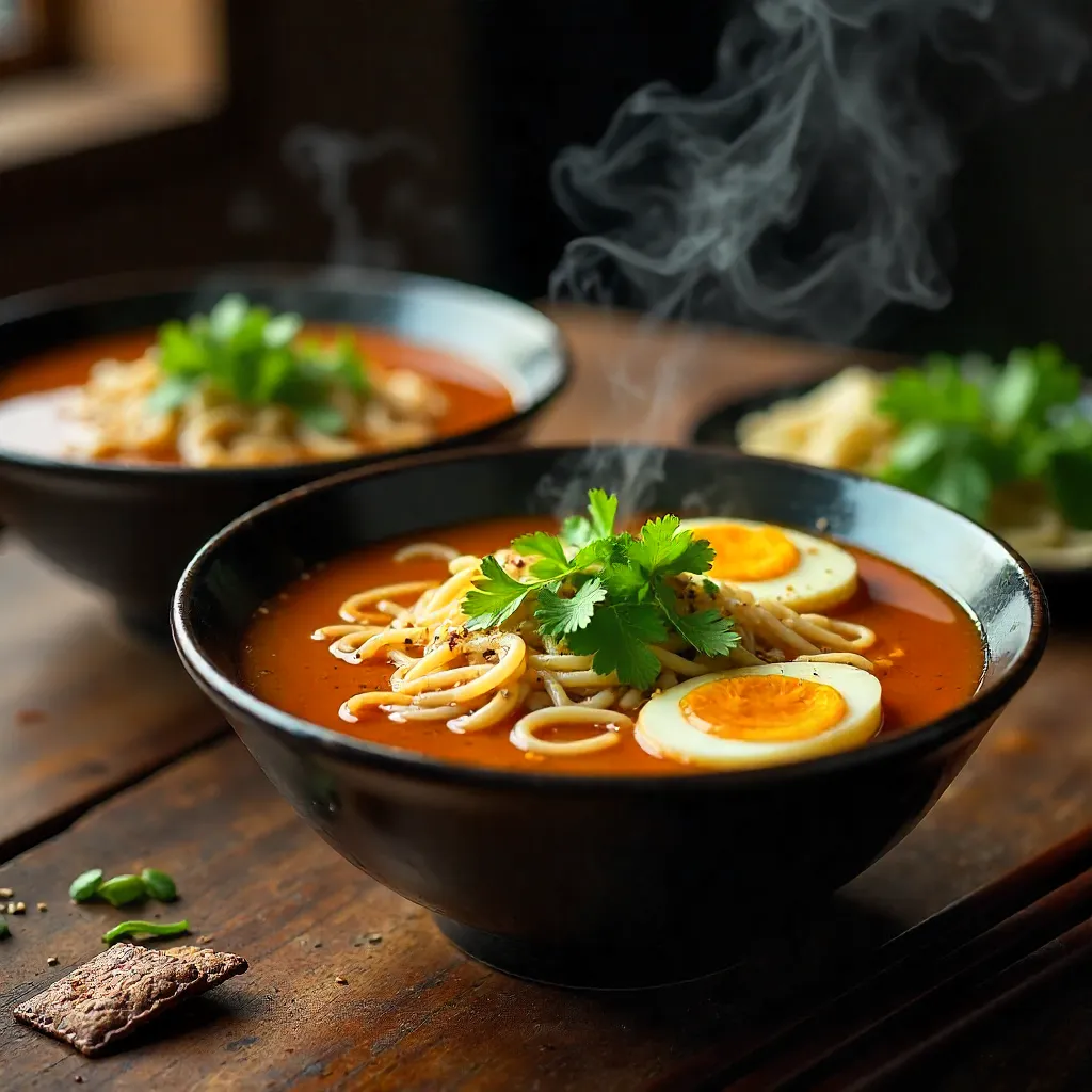 Rustic Asian Noodle Bowls with Eggs and Crackers