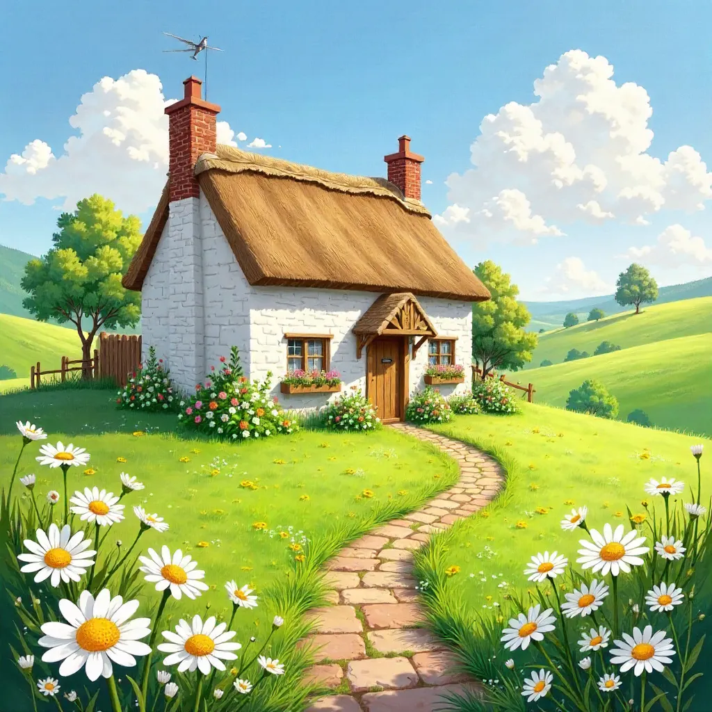 Daisies Surrounding a Tranquil Spring Cottage