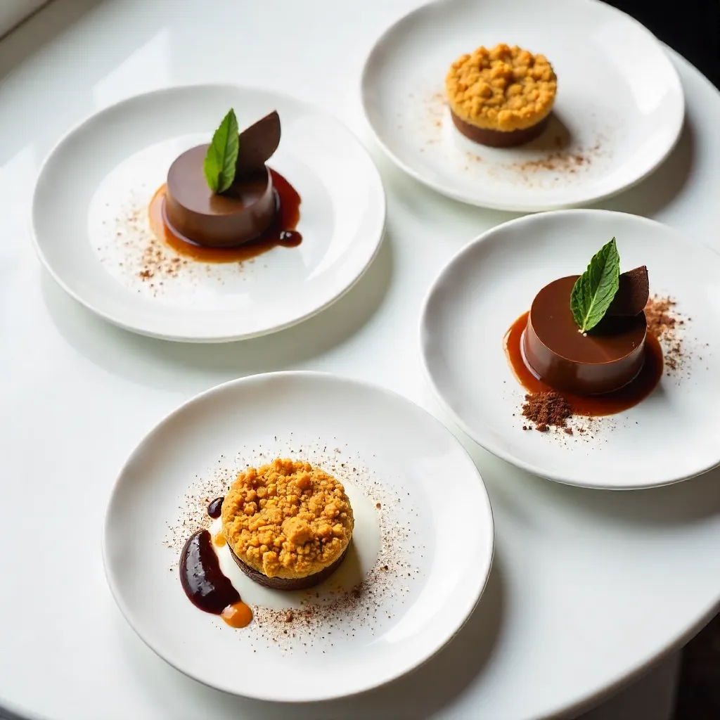 Overhead Gourmet Dessert Plates: Crumble & Chocolate
