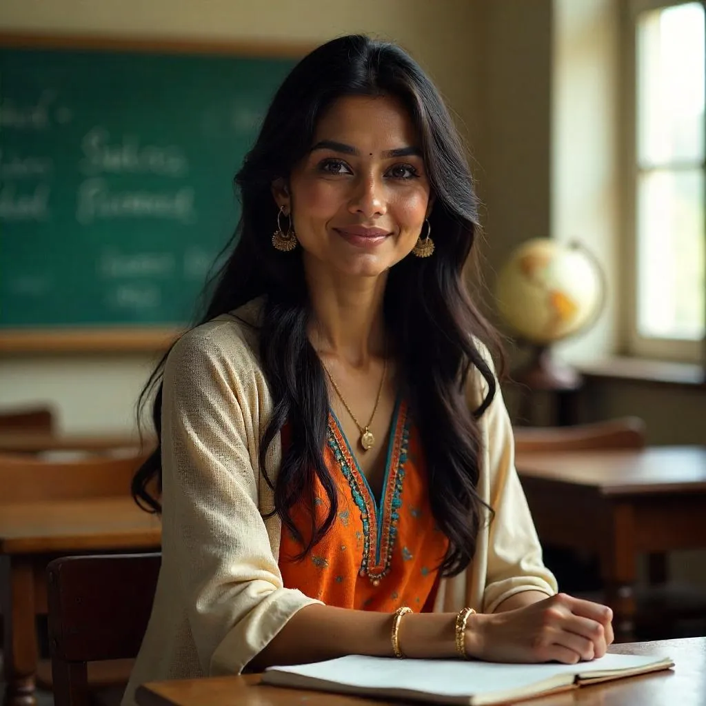 Photorealistic Indian Woman in a Classroom