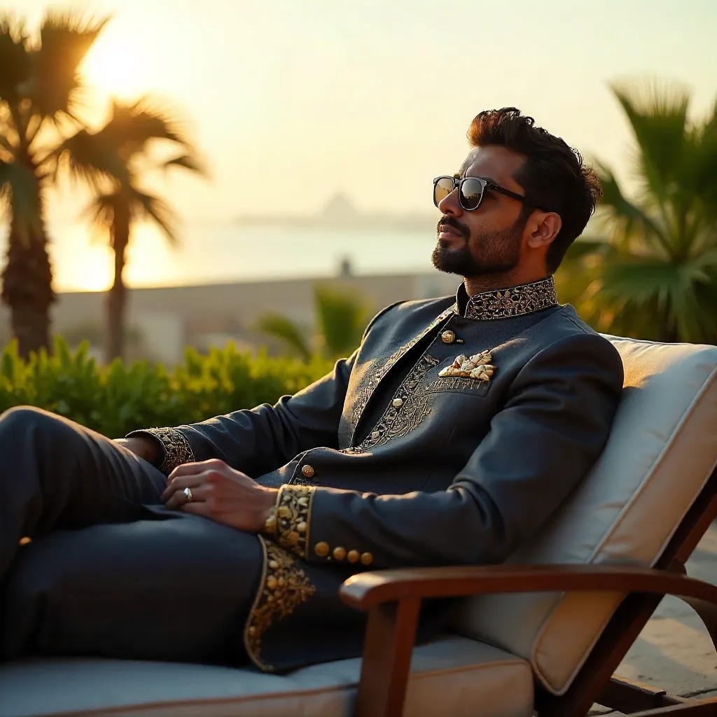 Relaxed Fashionable Man in Traditional Attire Outdoors