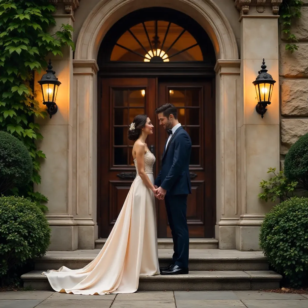 Romantic Moment by Historic Building Entrance