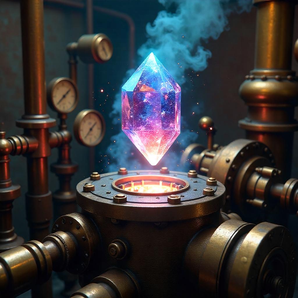 Crystal Entity in a Steampunk Engine Core