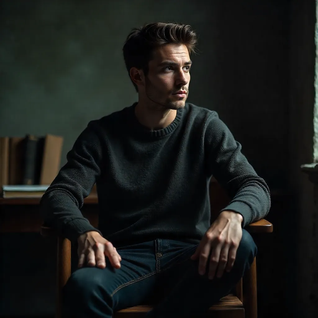 Moody Portrait of a Thoughtful Young Man