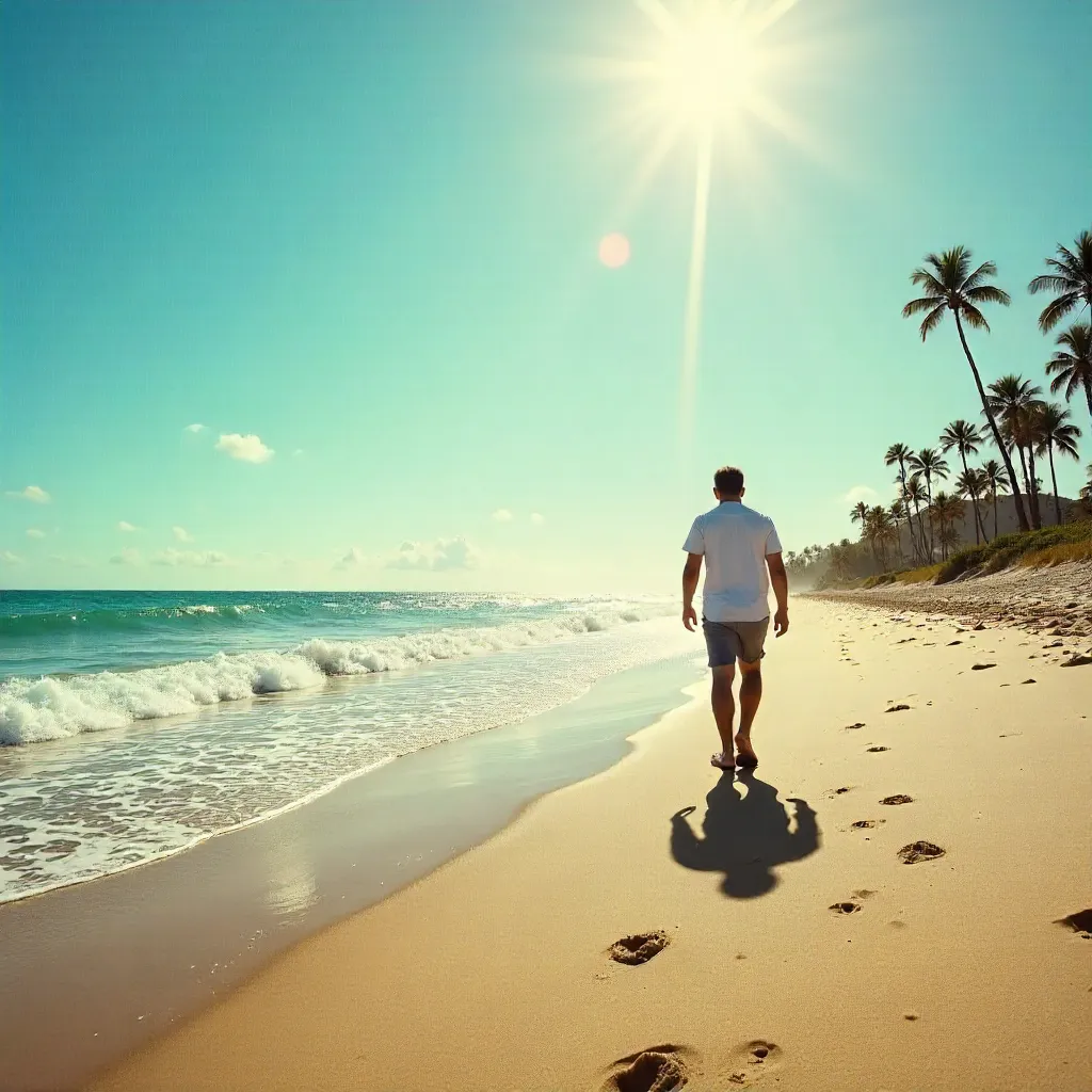 Sunlit Beach Walk Under a Clear Sky