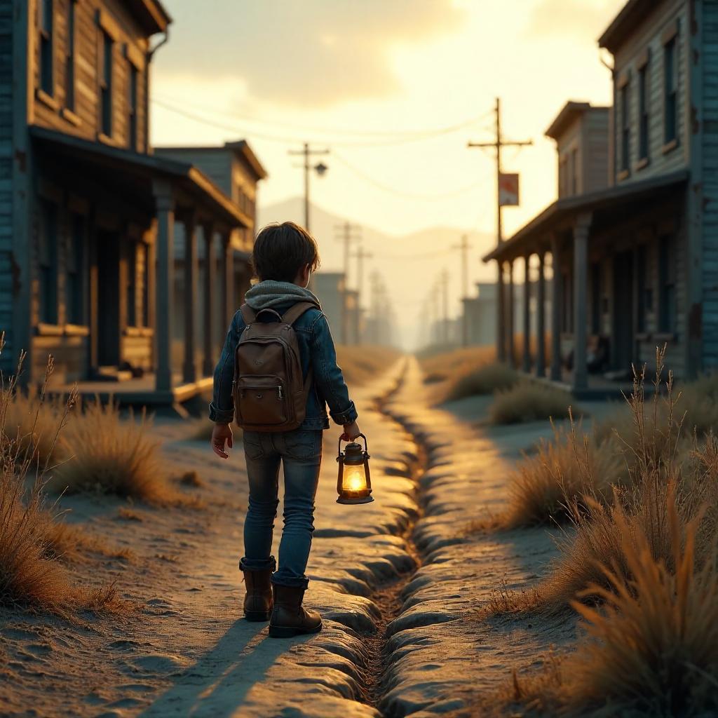 Ghost Town Child Exploring: A 3D Render
