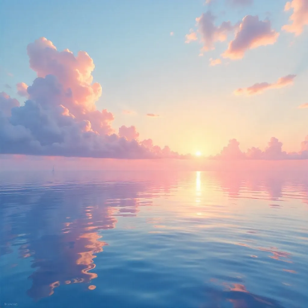 Dusk of Calm Seas: Peaceful Ocean with Soft Clouds