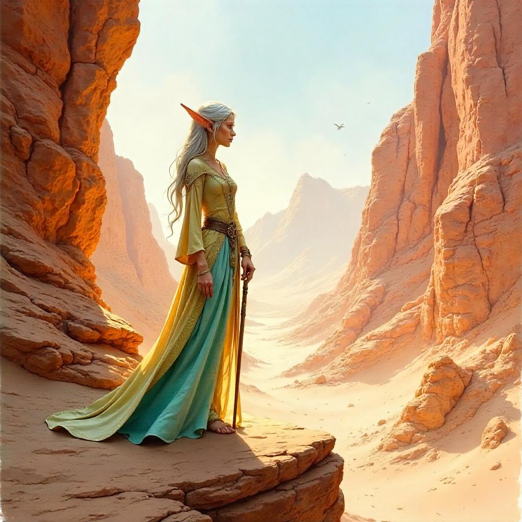 Desert Canyon Elf in Watercolor Dream