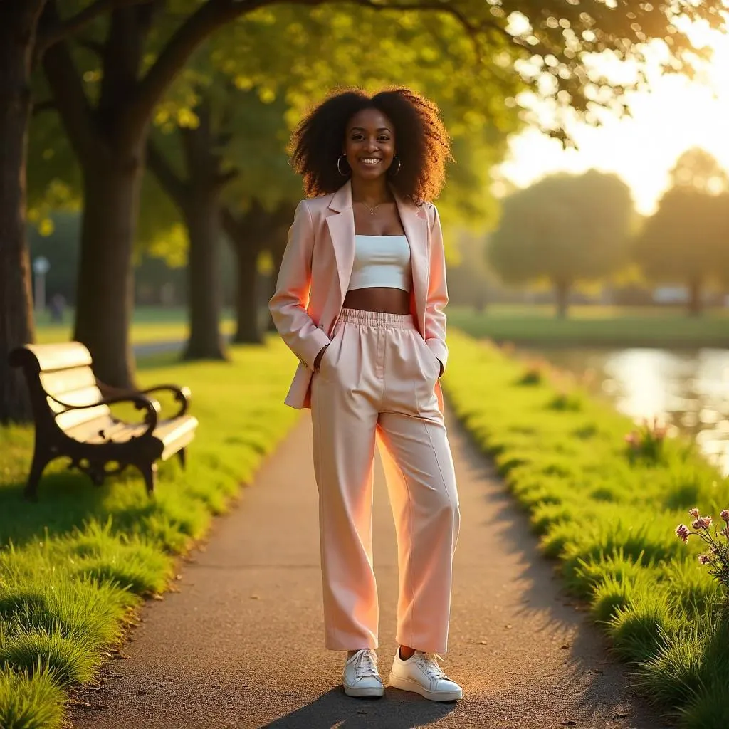Stylish Black Girl in a Photorealistic Park
