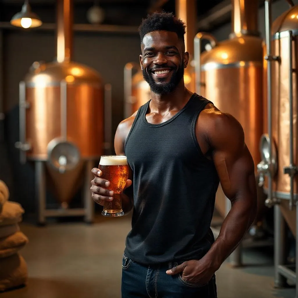 Photorealistic Portrait: Athletic Black Man at a Brewery