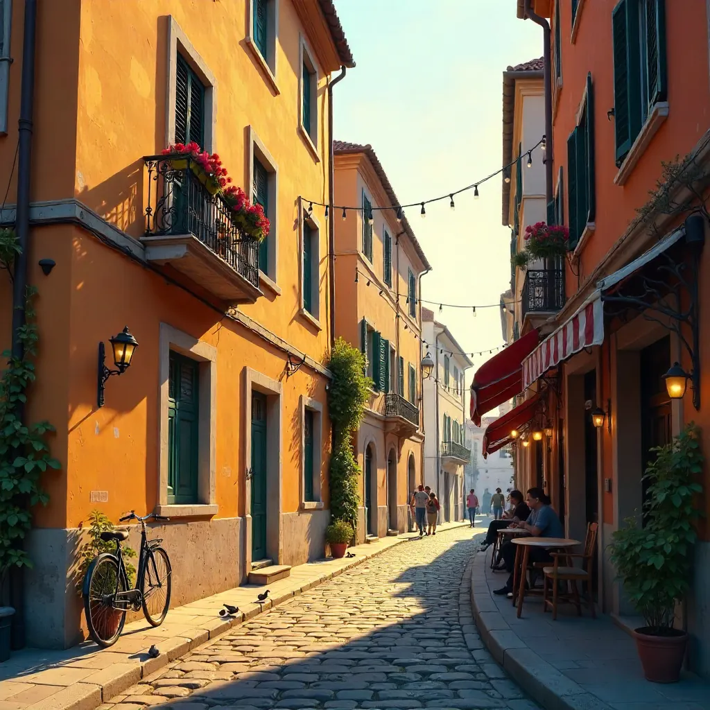 Golden Hue in a European Alley Scene