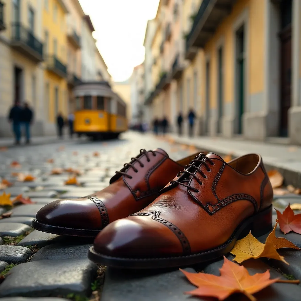 Vintage Leather Shoes on Lisbon Cobblestones