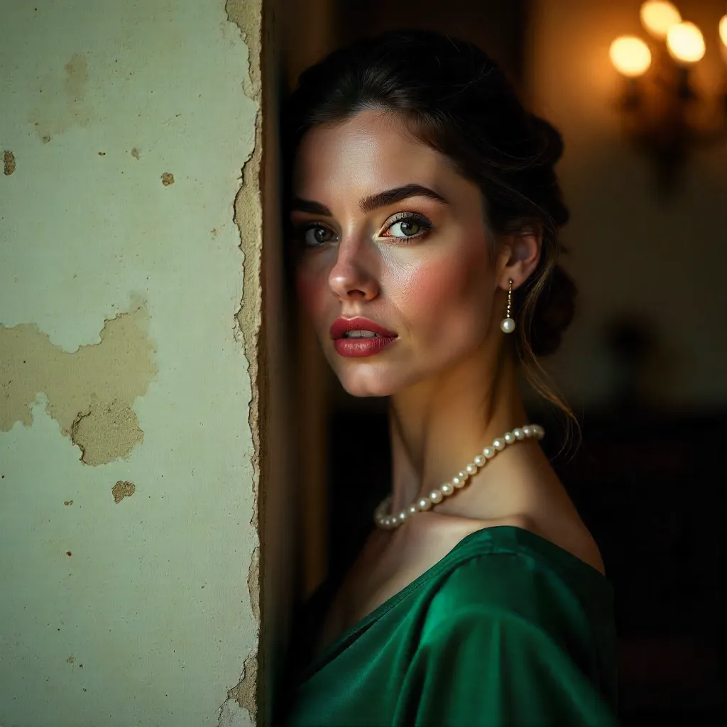 Enigmatic Elegance: Woman Hidden Behind a Wall
