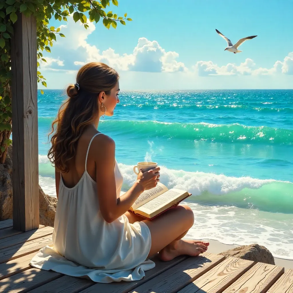 Serene Coffee Moment by the Azure Sea