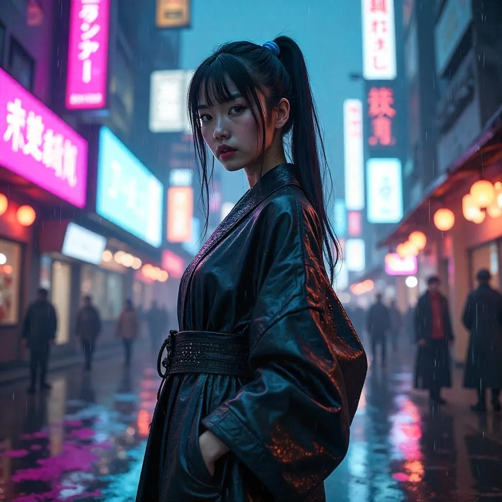 Neon Elegance in a Cyberpunk City