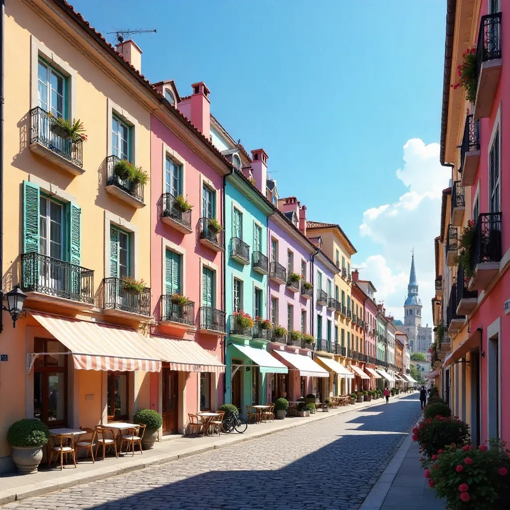 Vibrant European Townhouses Under a Clear Sky