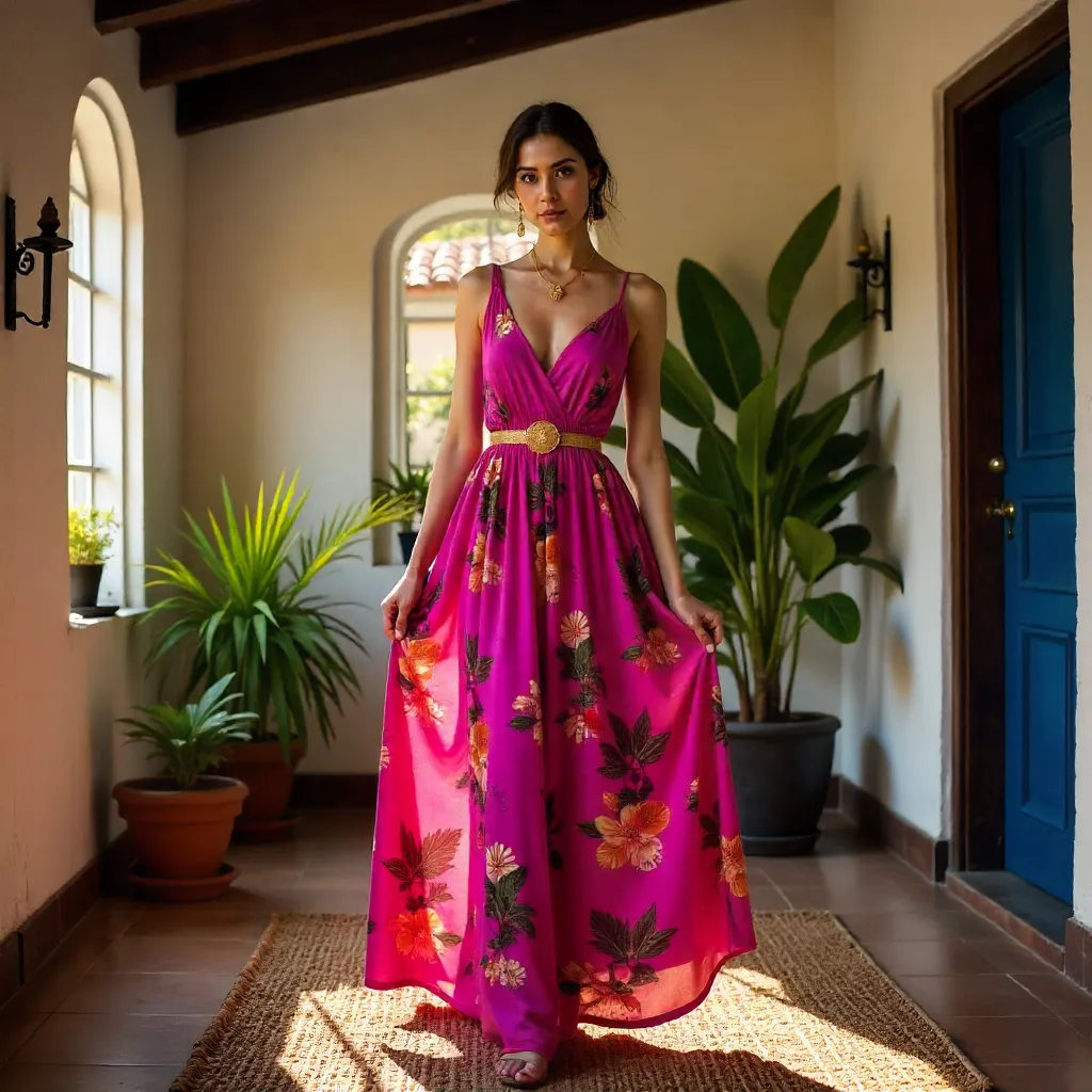 Vibrant Dress Portrait in Cuenca Interior