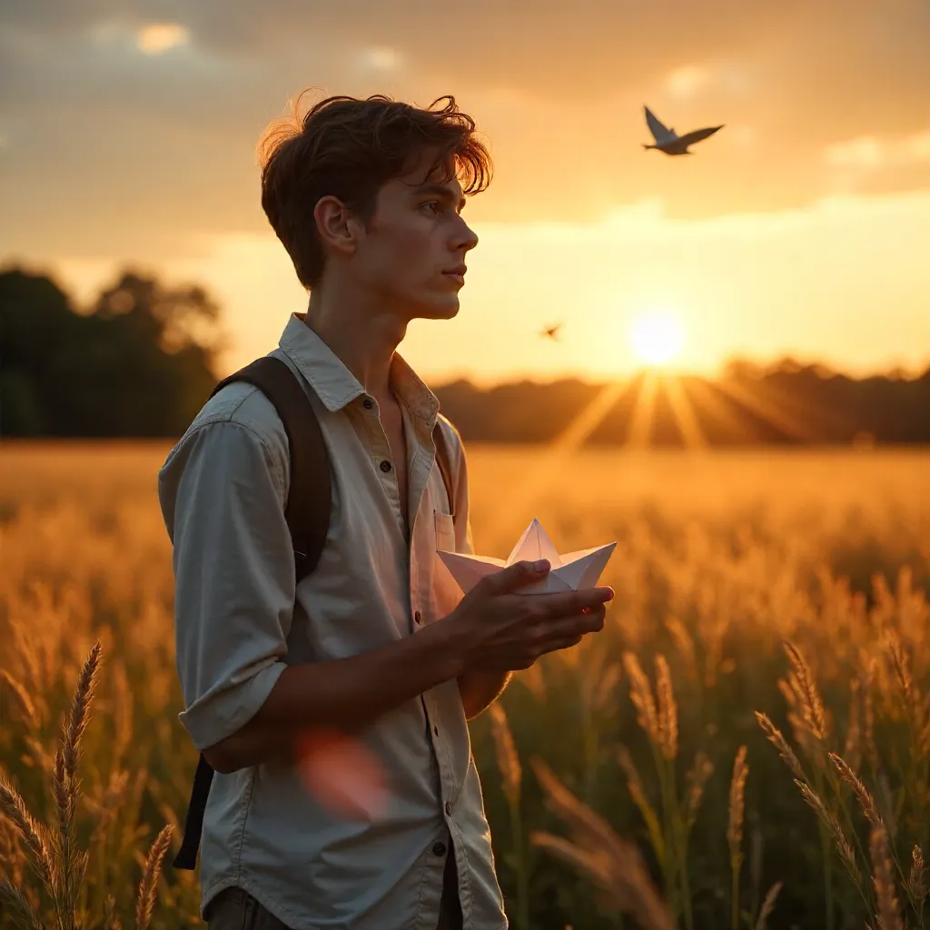 Sunset Dreams: Paper Boat in the Field