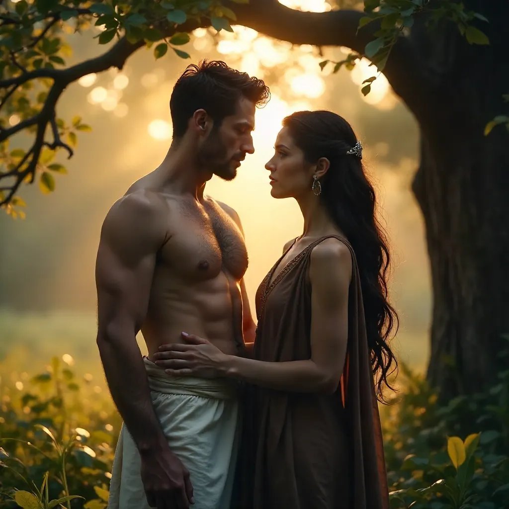 Photorealistic Adam and Lilith in the Garden