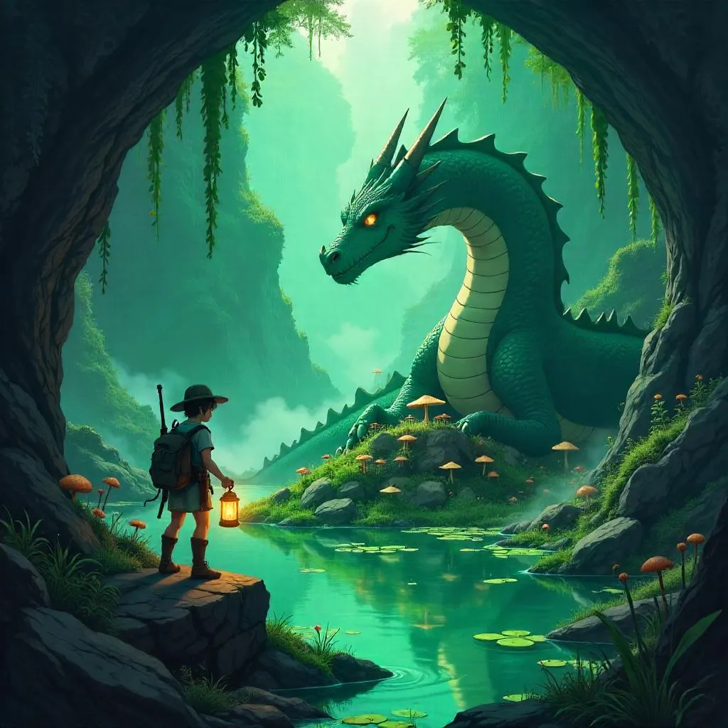 Dragon's Swamp Lair: An Anime Fantasy Scene