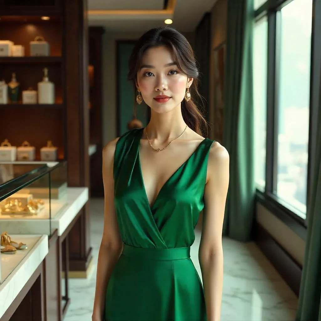 Elegant Asian Woman in a Boutique (Photorealistic)