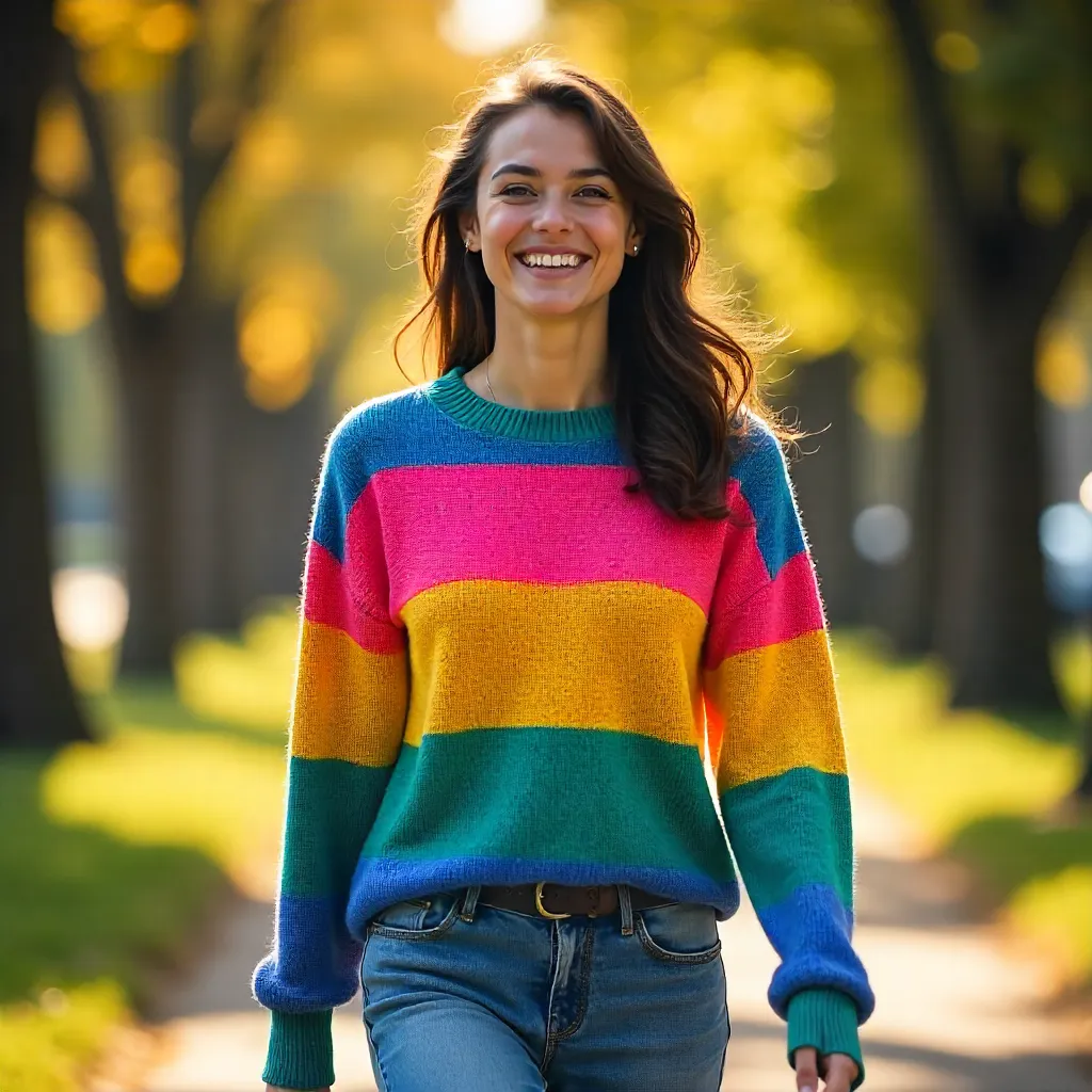 Joyful Striped Sweater Walk in Sunshine