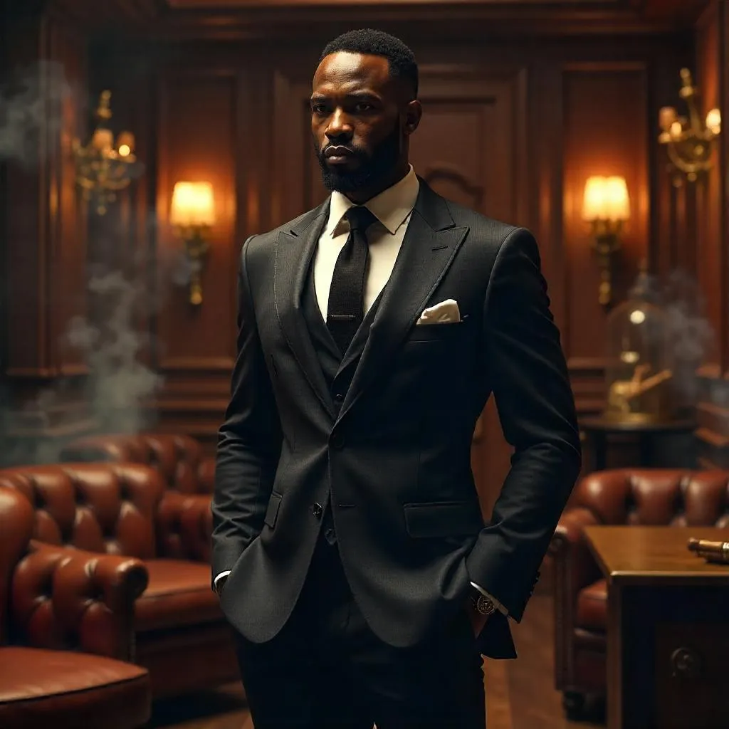 Confident Black Man in a Luxe Cigar Lounge
