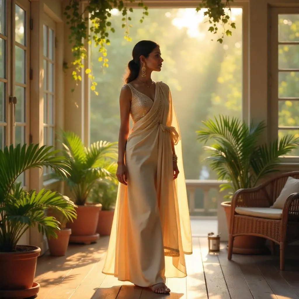 Sunlit Concept Art: Indian Woman in a Sunroom