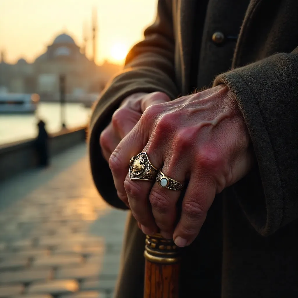 Close-Up: Elderly Hands with Rings in Istanbul