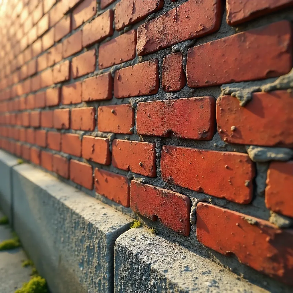 Textured Red Brick Wall with Concrete Base