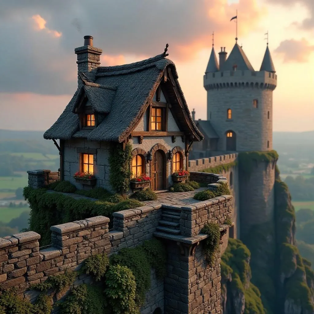 Photorealistic Cottage on Castle Battlements