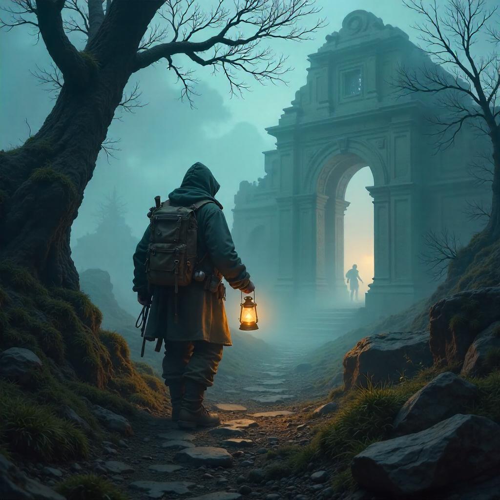 Explorer in Dense Fog — A Digital Art Scene