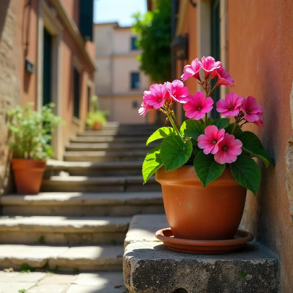 Pink Pelargoniums on Napoli Stone Steps