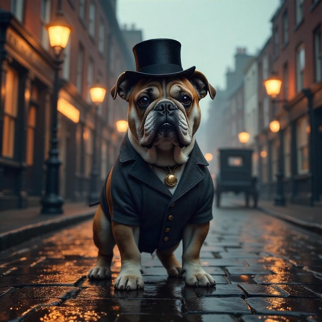 Dignified English Bulldog in Victorian London