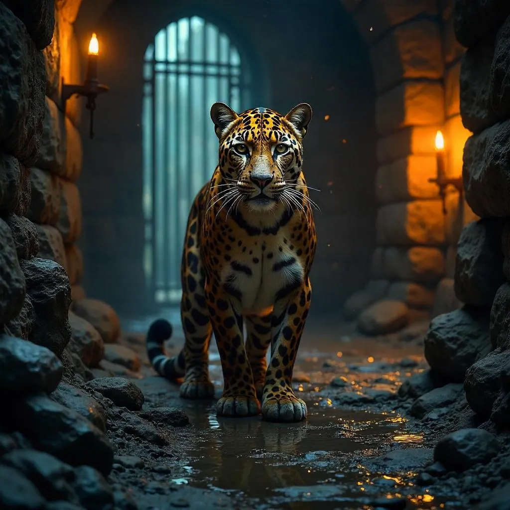 Leopard in the Castle Dungeon: Photorealistic