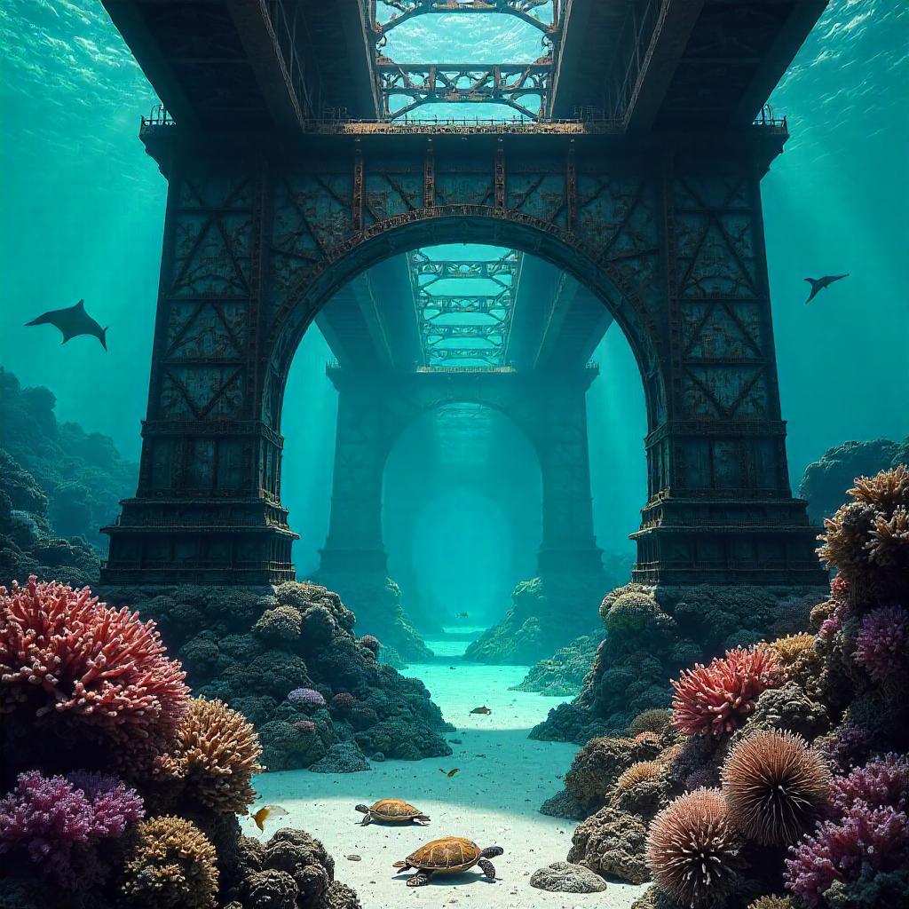 Submerged Coral Reef Bridge in Digital Art