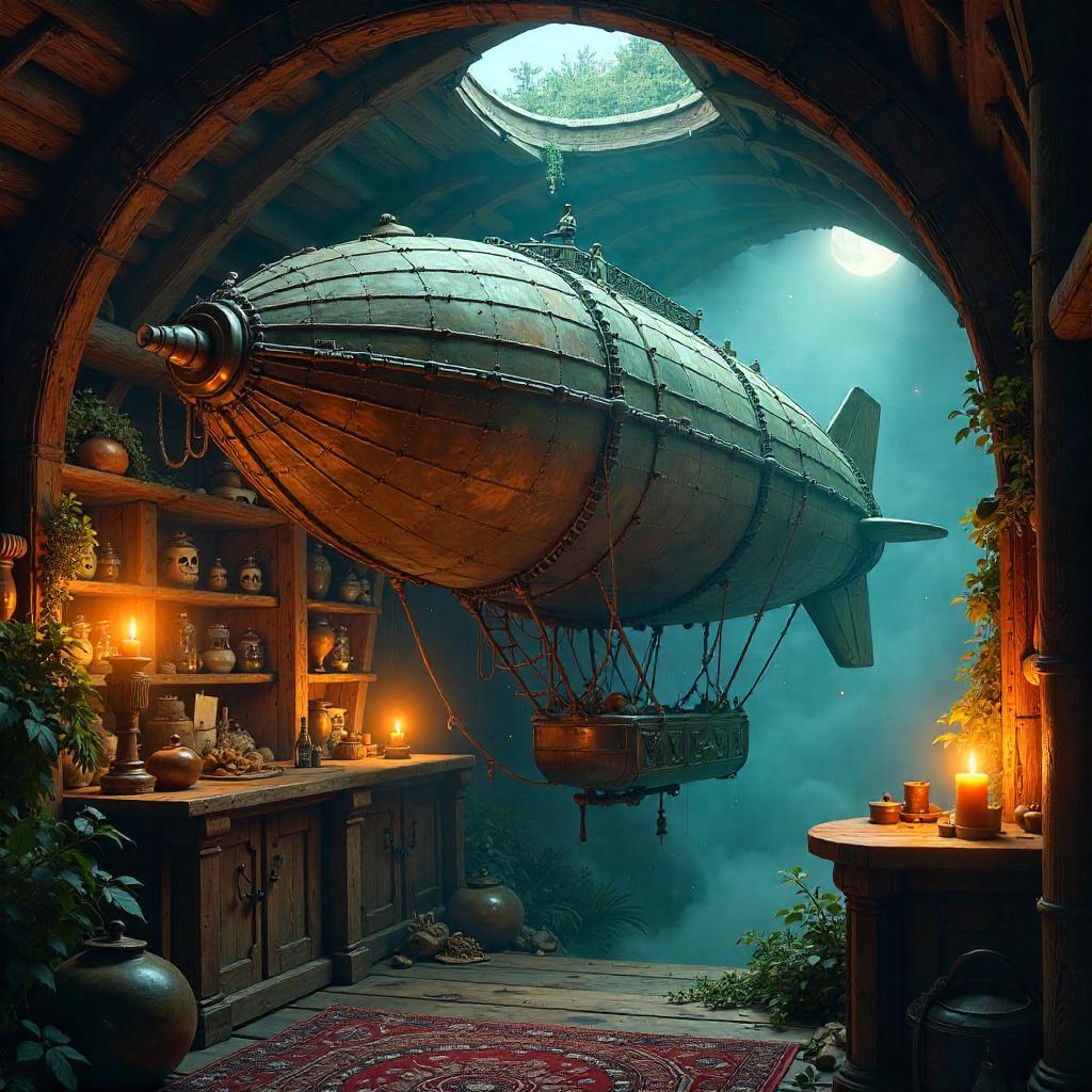 Photorealistic Airship in a Witch Hut