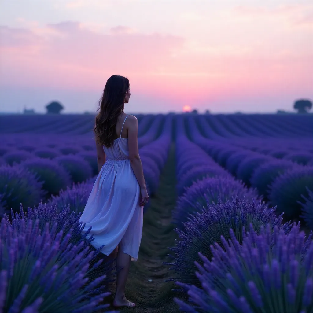 Twilight in the Lavender Field: A Tranquil Moment