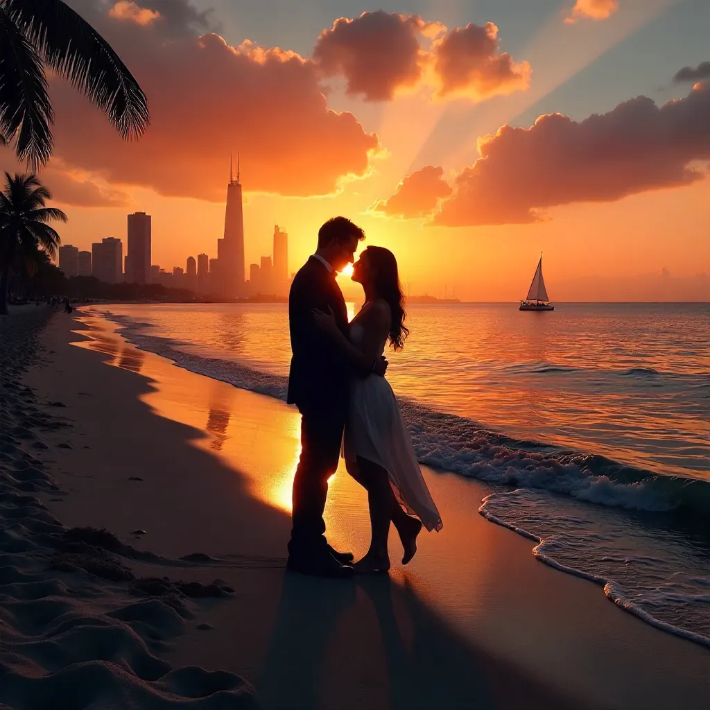 Sunset Silhouettes: Lovers on the Shoreline