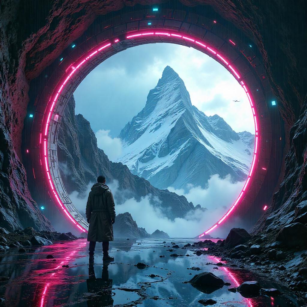 Portal Chamber Over Neon Mountain