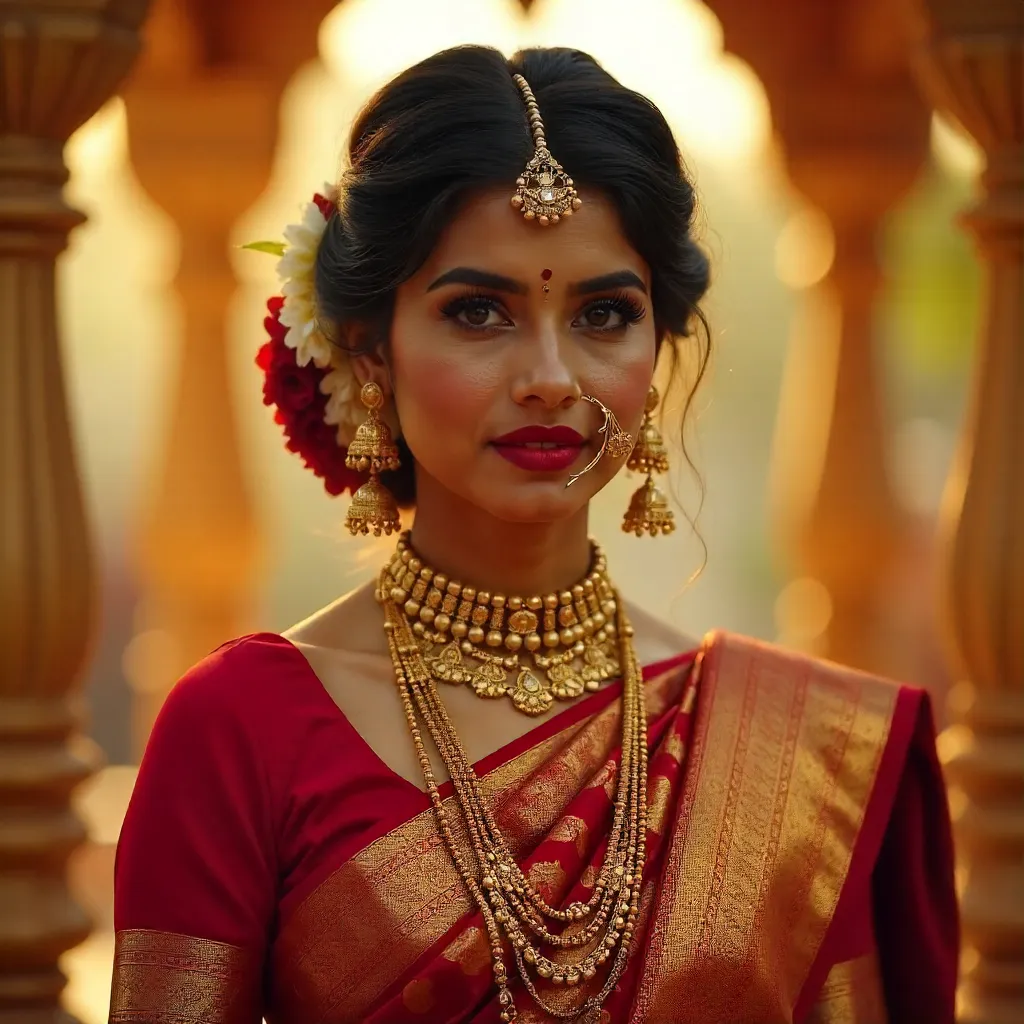 Elegant South Indian Bride with Floral Hair Adornment