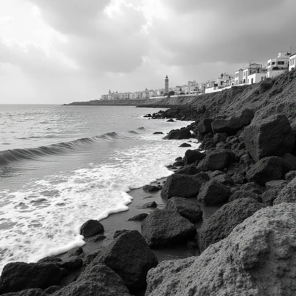 Monochrome Rabat Coastline and Urban Horizon