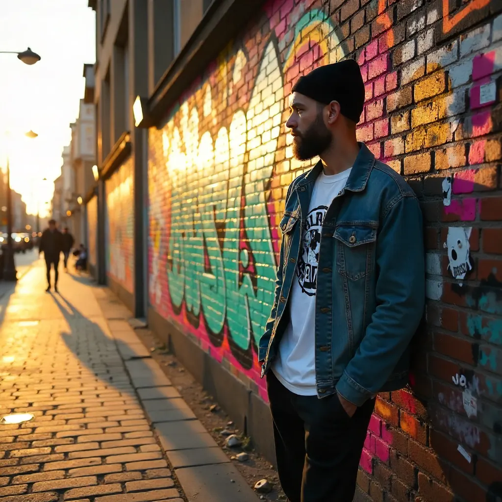 Berlin Street Graffiti: Man in Sunlit Shadows