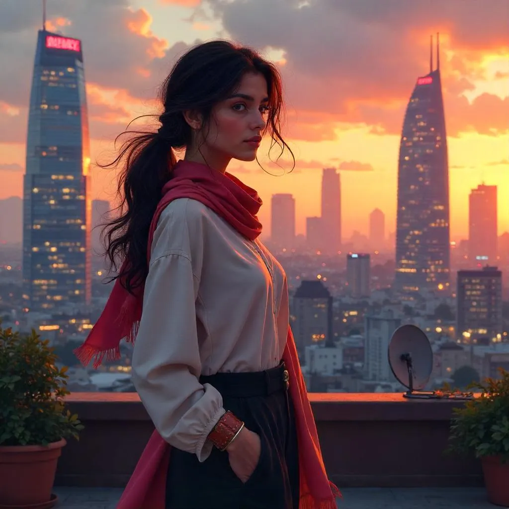 Rooftop Reverie: Middle Eastern Woman in Digital Art