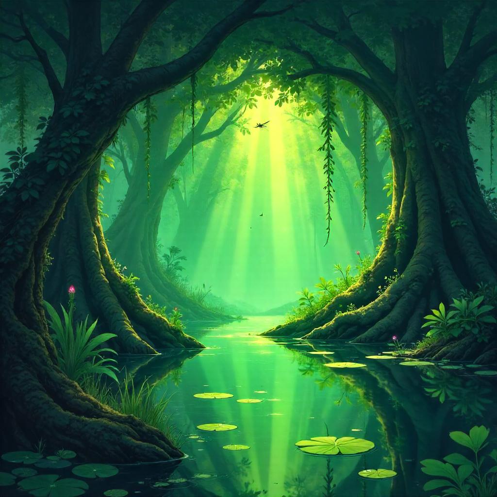 Swamp Under a Jungle Canopy, Anime Style