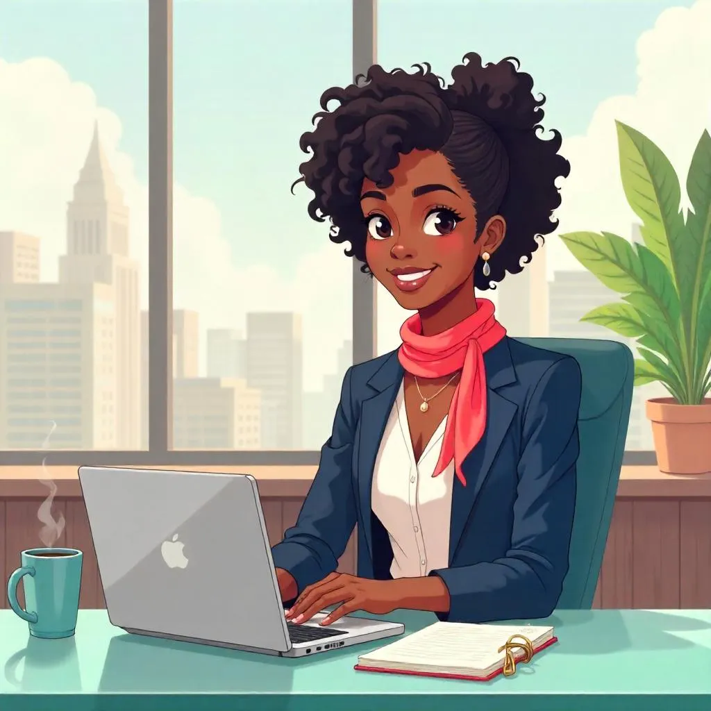 Anime Style: Young Black Woman in an Office